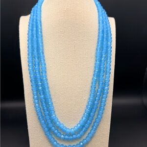 Blue 3-Strand Faceted Bead Necklace | Glass Statement Layered Jewelry